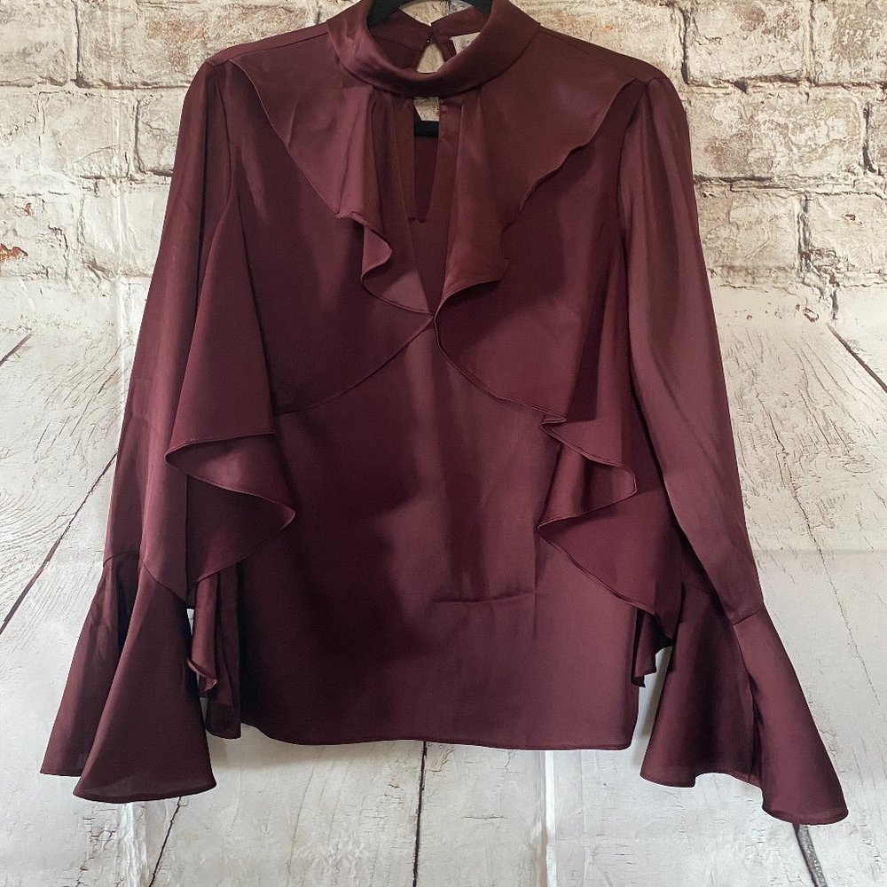 Tahari Burgundy Bell Sleeve Blouse